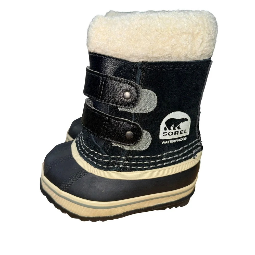 Sorel 1964 Pac Strap Toddler 4 Pre-Owned Snow Boots Black Waterproof Insulated‎